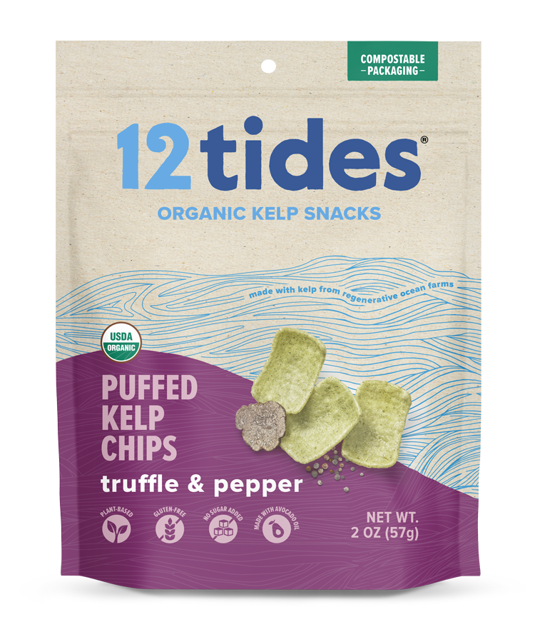 Truffle & Pepper Puffed Kelp Chips - front of bag