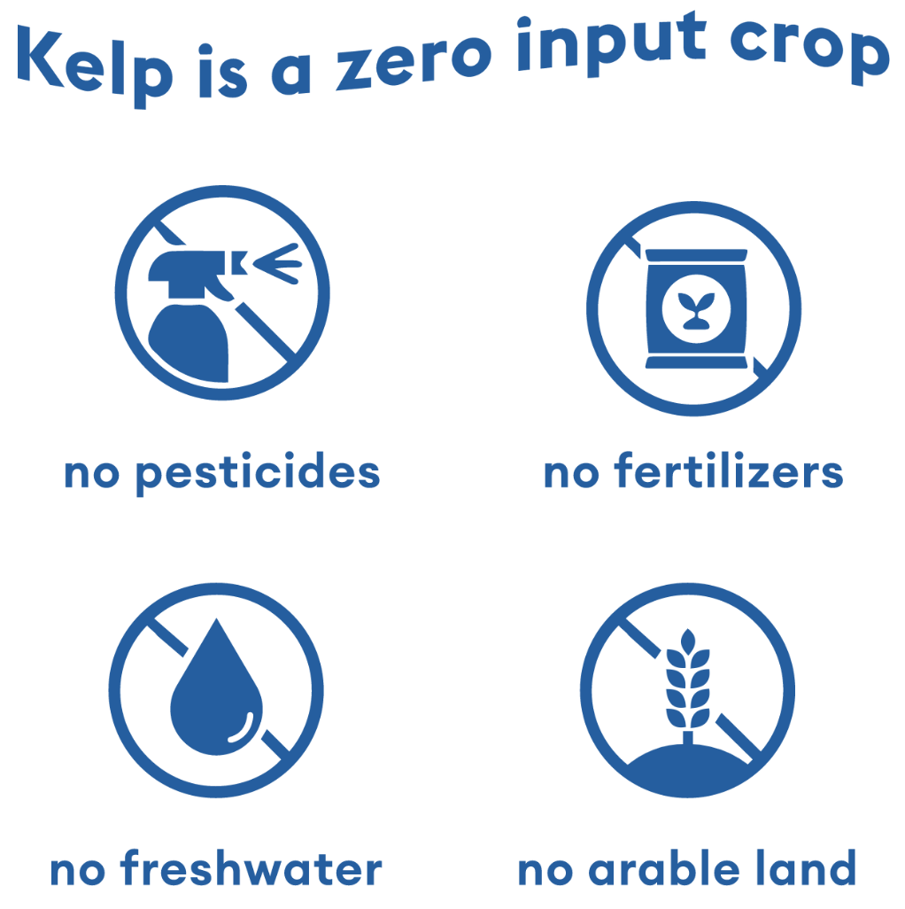 Kelp is a zero input crop - no pesticides - no fertilizers - no freshwater - no arable land