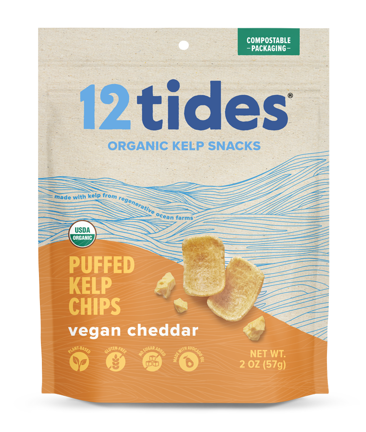 Vegan Cheddar Puffed Kelp Chips - front of bag